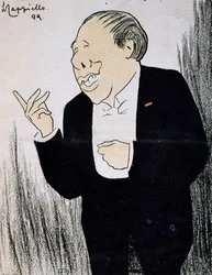 Schauspieler Alexandre Coquelin, bekannt als Coquelin Cadet (1848-1909), Karikatur von 1899 von Leonetto Cappiello (1875-1942)
