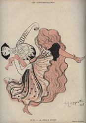 Porträt von Caroline (La Belle) Otero (1868-1965), spanische Tänzerin und Kurtisane - Zeichnung von Leonetto Cappiello (1875-1942) in „Le Rire“ von 1898