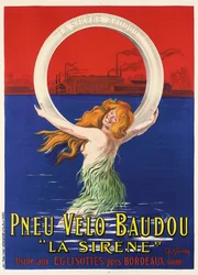 Plakatwerbung für "La Sirene" Fahrradreifen, hergestellt von Pneu Velo Baudou