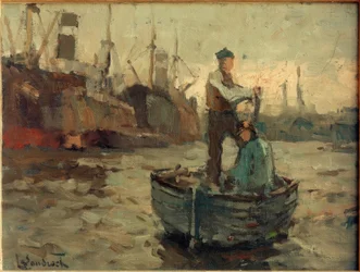 Zwei Männer in einem Segelboot beim Wriggen