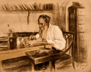 Graf Lew Tolstoi in seinem Arbeitszimmer, 1908