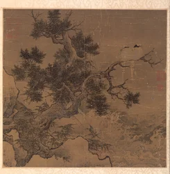 Vögel auf einem Baum über einem Wasserfall, 1127-1279