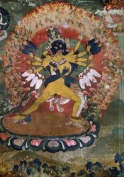 Alte Wandmalereien aus dem lamaistischen Kloster von Hemis, Ladakh, Indien
