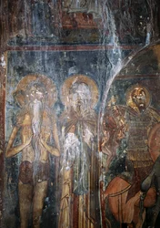 Christus und Heilige, Fresko in der Kirche Agios Ioannis, Kantanos, Kreta, Griechenland
