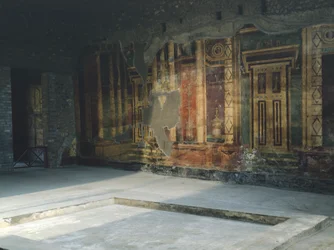Fresken mit architektonischen Motiven im zweiten pompejanischen Stil, Römische Villa Poppaea, Oplonti, Torre Annunziata