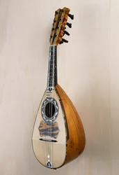 Neapolitanische Mandoline, ein Musikinstrument aus der Werkstatt des Gitarrenbauers Pasquale Scala in Praiano, Kampanien. Italien, 20. Jahrhundert