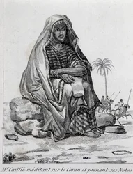 Rene Caillie (1799-1838), Entdecker in arabischer Kleidung, meditierend über den Koran