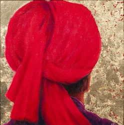 Roter Turban auf Goldblatt, 2014