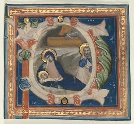 Historisierte Initiale P aus einem Graduale: Die Geburt Christi
