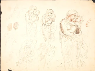 Mehrere Skizzen zum Motiv "Das Kind auf dem Arm"