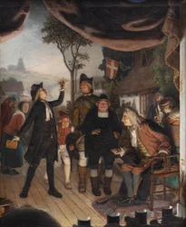 Ludvig Holberg bei der Probe seines Stücks Erasmus Montanus, Akt IV, Szene 2