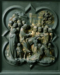 Nordtor (genannt das Kreuztor im Norden), Außendetail: „Der Einzug in Jerusalem“ Bronzeskulptur von Lorenzo Ghiberti
