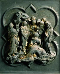 Nordtor, Außendetail: Die Auferweckung des Lazarus. Bronzeplastik von Lorenzo Ghiberti