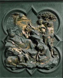 Nordtor, Außendetail: Die Geburt Christi. Bronzeplastik von Lorenzo Ghiberti