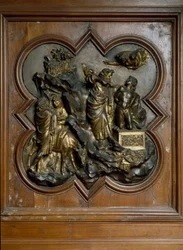 Opferung Isaaks, vergoldetes Bronzereflief von Lorenzo Ghiberti