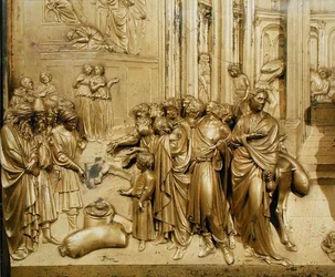 Die Geschichte von Joseph, Detail des Fundes des Silberbechers, vom Originalpanel der Osttüren des Baptisteriums