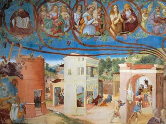 Christus-Weinrebe und Legende der Heiligen Barbara (Detail)