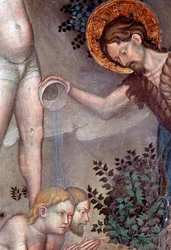 Johannes der Täufer tauft die Menge im Jordan, Detail (Fresko)