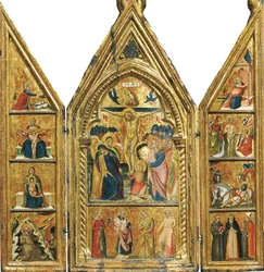 Tragbares Triptychon mit einer zentralen Kreuzigung