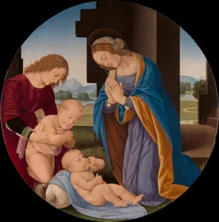 Madonna, das Kind anbetend, mit dem kleinen Johannes dem Täufer und einem Engel, ca. 1492