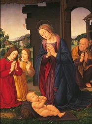 Die Anbetung des Kindes und der Engel, von Lorenzo di Credi (1459-1536), Tempera auf Leinwand