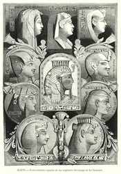 Alte ägyptische Porträtköpfe (Lithografie)