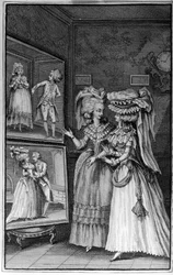 Illustration von Louis Binet (1744-1800) für das Buch von Nicolas Edme Restif de La Bretonne „Les Parisiennes“