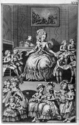 Illustration von Louis Binet (1744-1800) für das Buch von Nicolas Edme Restif de La Bretonne „Les Parisiennes“