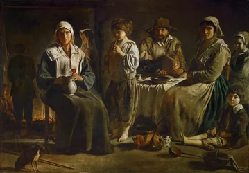 Bauernfamilie in einem Innenraum ...