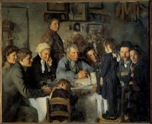 Die goldene Hochzeit Familienmahl der Bauern. Gemälde von Louis Adolphe Dechenaud (1868-1926) 1909