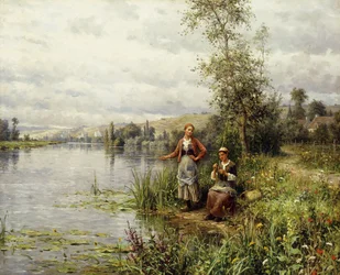 Landfrauen beim Angeln an einem Sommernachmittag