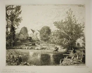 Die alte Fußgängerbrücke, Ufer des Petit Morin