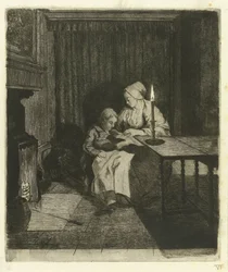 Mutter unterrichtet ihren Sohn