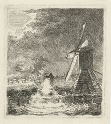 Mühle in einer Polderlandschaft