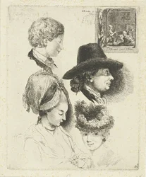 Studienblatt mit Porträts von Louis Bernard Coclers und seiner Familie