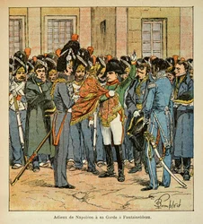 Illustration von Louis Bombled (1862-1927) aus dem Buch „Das Memorial von St. Helena“ von Graf Emmanuel de Las Cases (1766-1842): Der Abschied Napoleons von seiner Garde in Fontainebleau