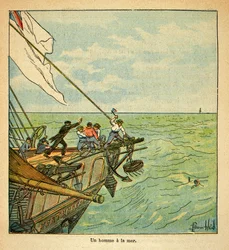 Ein Mann ertrinkt während der Reise des Kaisers Napoleon nach St. Helene, aus dem Buch „The Memorial of Saint Helene“ von Graf Emmanuel de Las Cases