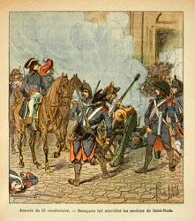 Illustration von Louis Bombled (1862-1927) aus dem Buch „Das Memorial von Saint Helena“ von Graf Emmanuel de Las Cases (1766-1842): Am Freitag, dem 13., lässt Bonaparte die Sektionen von Saint Roch mit einer Kanone beschießen, Privatbesitz