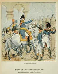Illustration von Louis Bombled aus dem Buch „Das Memorial von Saint Helene“ von Graf Emmanuel de Las Cases: Marschall Bon Adrien Jeannot de Moncey, Herzog von Conegliano, Private Sammlung
