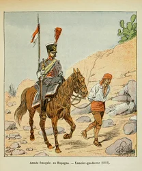 Illustration von Louis Bombled (1862-1927) aus dem Buch „Das Memorial von St. Helena“ von Graf Emmanuel de Las Cases (1766-1842): Französische Armee in Spanien: Lanzier-Gendarm 1811