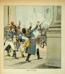 Illustration aus dem Buch „The Memorial of Saint Helene“ von Graf Emmanuel de Las Cases: Ermordung von General Leonard Duphot in Rom im Jahr 1797