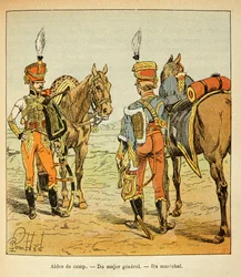Illustration aus dem Buch „The Memorial of Saint Helene“ von Graf Emmanuel de Las Cases: Adjutant der großen Armee: des Generalmajors und des Marschalls