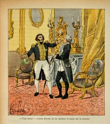 Illustration von Louis Bombled aus dem Buch „Das Memorial von Saint Helene“ von Graf Emmanuel de Las Cases: Talleyrand gegenüber Denis Decres