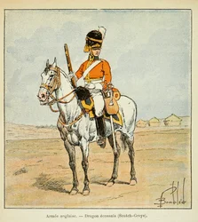 Illustration von Louis Bombled aus dem Buch „Das Memorial von Saint Helene“ von Graf Emmanuel de Las Cases: Englische Armee: Schottische Drachen