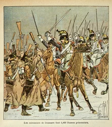 Illustration aus dem Buch „The Memorial of St. Helene“ von Graf Emmanuel de Las Cases: Das 9. Regiment von Colonel Doumere erbeutet 1800 Russen während des Russlandfeldzugs