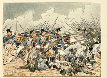 Illustration aus dem Buch „Die Helden des Jahrhunderts“, anekdotische Erzählungen von Dick de Lonlay und illustriert von Louis Bombled