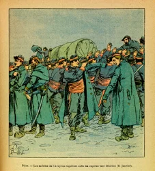 Die Armee des Ostens von Eugene Sergeant, dit Grenest, illustriert von Louis Bombled (Deutsch-Französischer Krieg; Feldzug von 1870-1871): Am 11. Januar