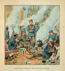 Die Armee der Loire von Eugene Sergent, illustriert von Louis Bombled (Deutsch-Französischer Krieg; Feldzug von 1870-1871): Die Deutschen besetzen die Stadt Orléans am 11. Oktober