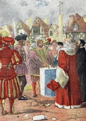 Posieren des Königs von Frankreich Franz I. des ersten Steins des Hôtel de Ville de Paris, gezeichnet vom italienischen Architekten Boccador