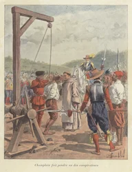 Samuel de Champlain hängt einen Verschwörer, Kanada, 17. Jahrhundert